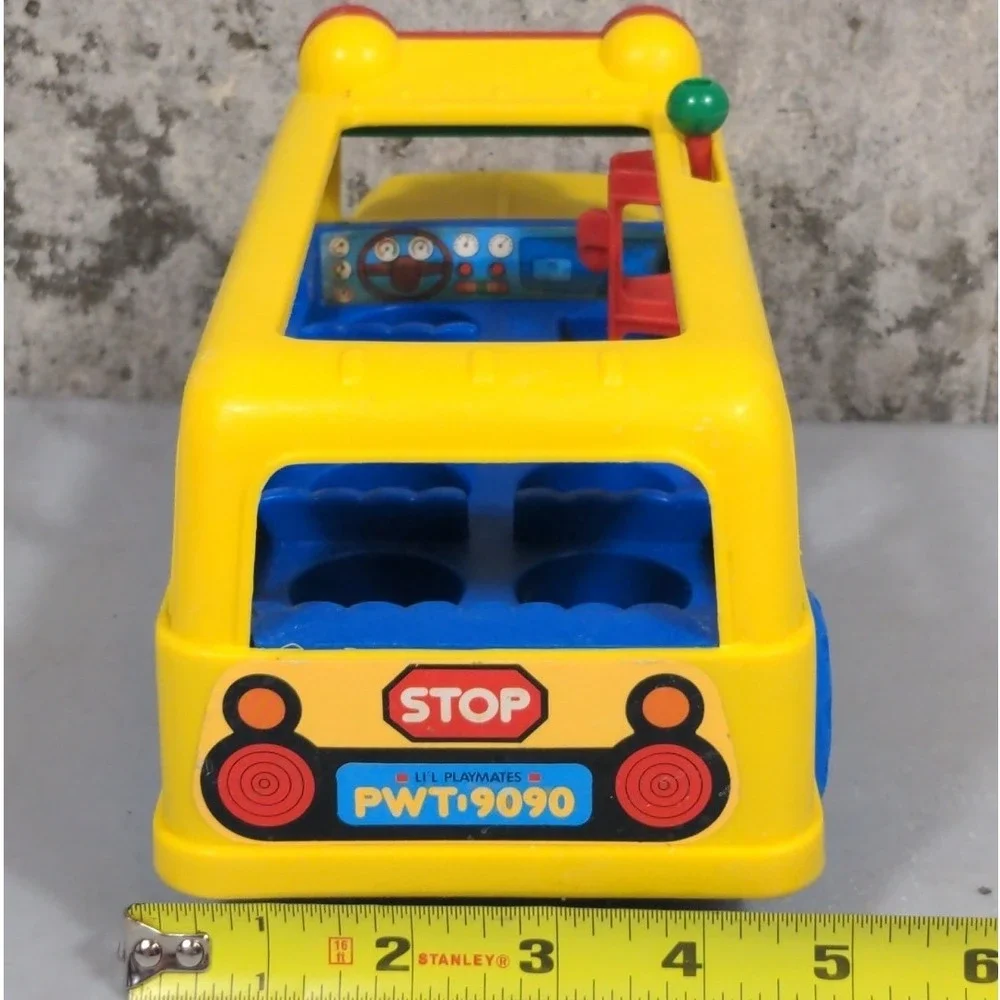 VTG 1980s Li'l Playmates Musical School Bus Yellow Toy Kids Graphic‎ 80s